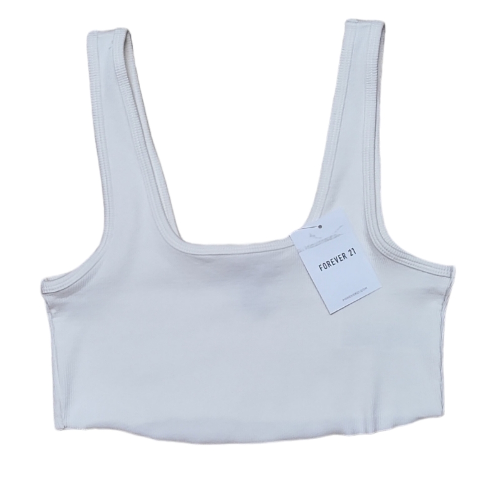 Forever 21 womens white cropped ribbed tank top NWT large